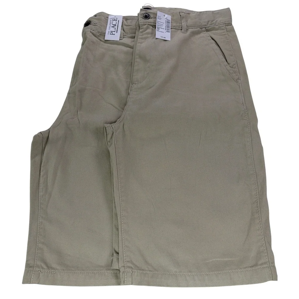 The Children's Place Chino Shorts Uniform Cotton Tan Boys Size 18 Slim 2pk
